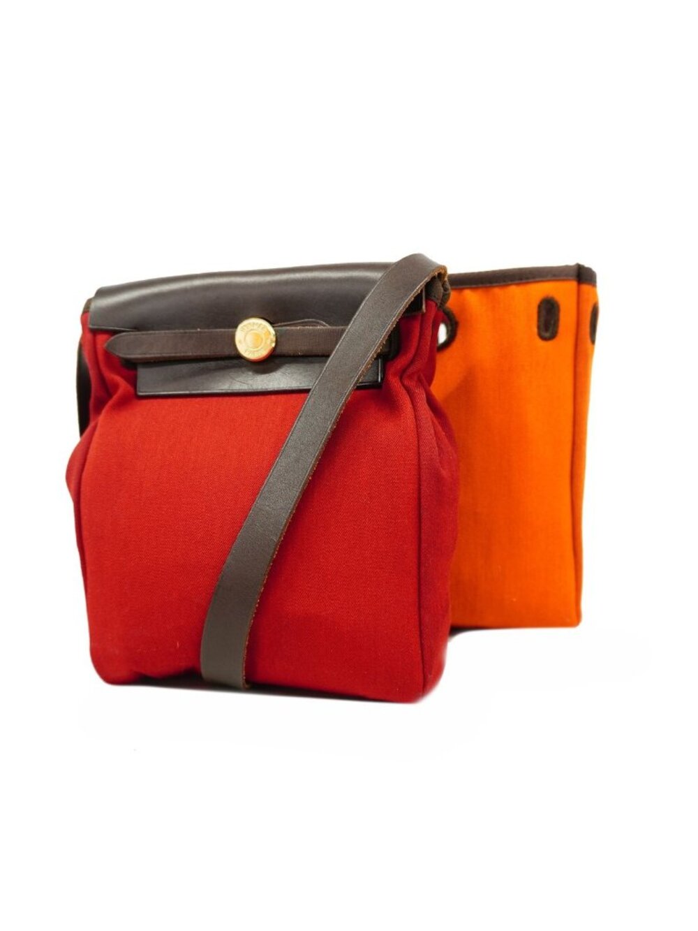 Hermes Shoulder Bag Herbag TPM Toile Officier Brown Red Gold